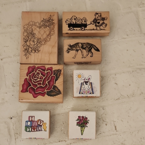 Other - Wooden Stamps with Colorful Designs 7 Total
